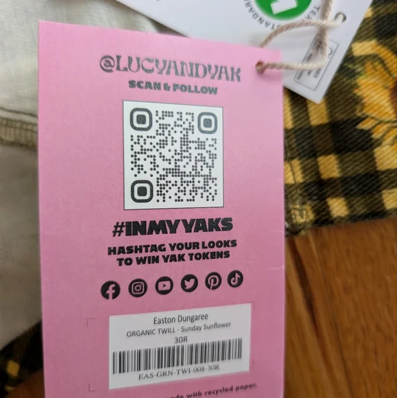 Lucy & Yak Easton Dungarees Sunday Sunflower Size 30 UK - 26 US - Plus Size NWT - Picture 4 of 4